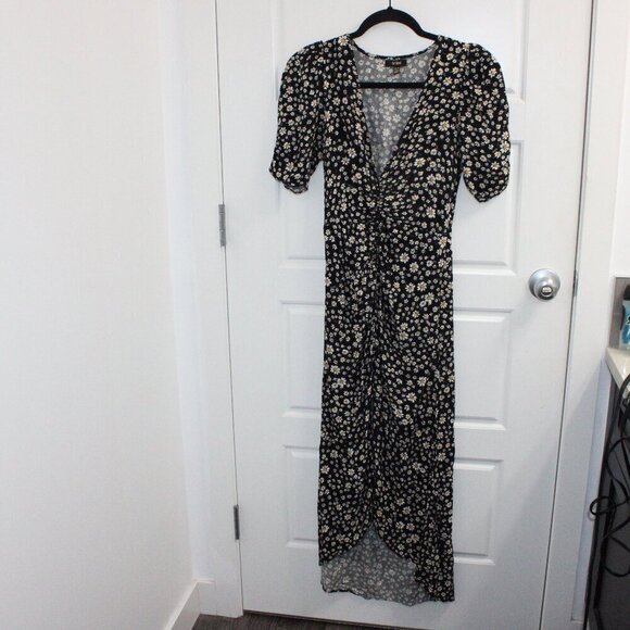 AFRM Revolve Dress Midi Daisy Print Floral Black Size XS - Picture 1 of 3
